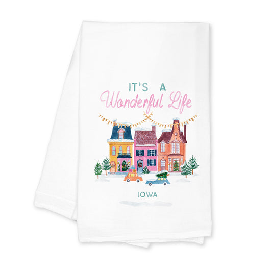 Cotton Tea Towel White-It's A Wonderful Life Iowa -0