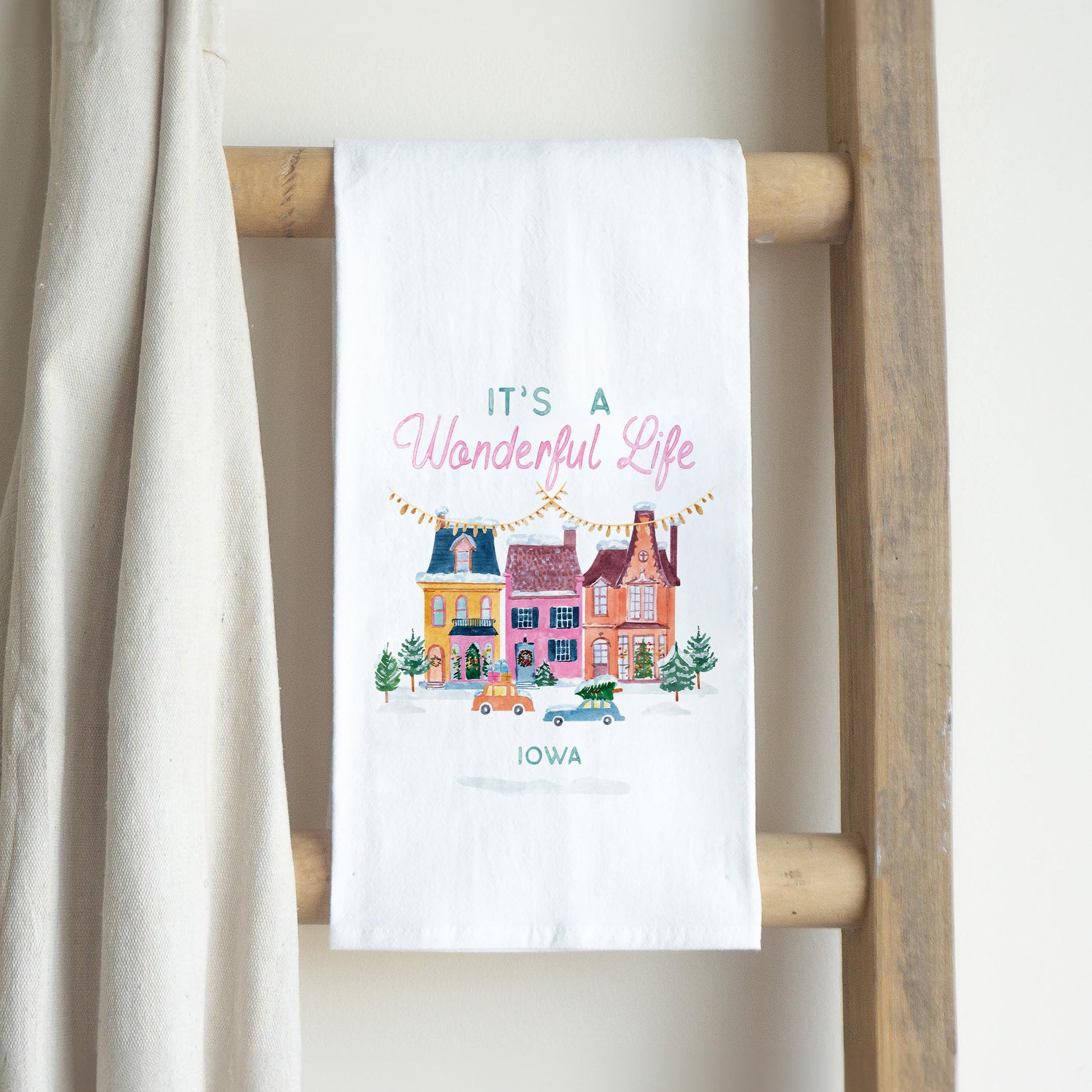 Cotton Tea Towel White-It's A Wonderful Life Iowa -2