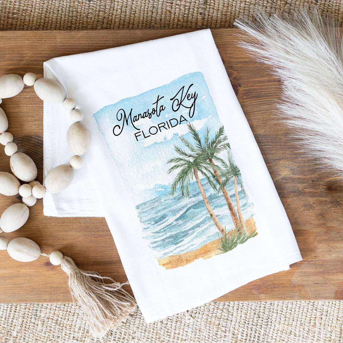 Cotton Tea Towel White-Beach Manasota Key Florida -1