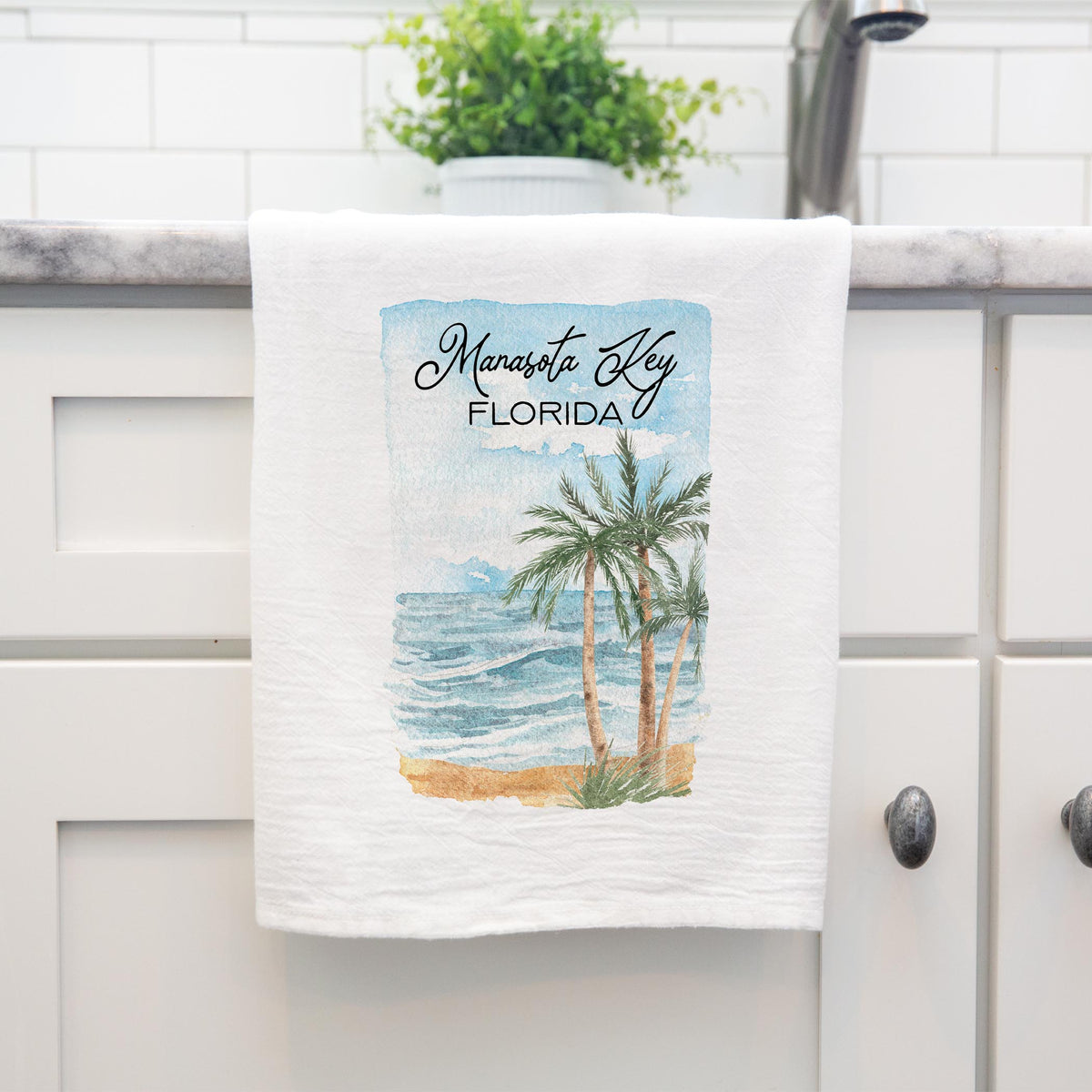 Cotton Tea Towel White-Beach Manasota Key Florida -3