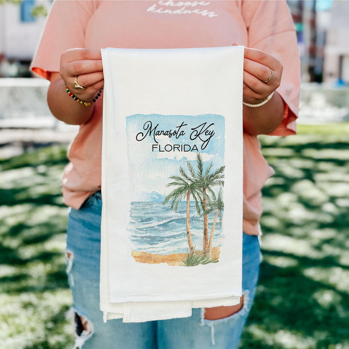 Cotton Tea Towel White-Beach Manasota Key Florida -4