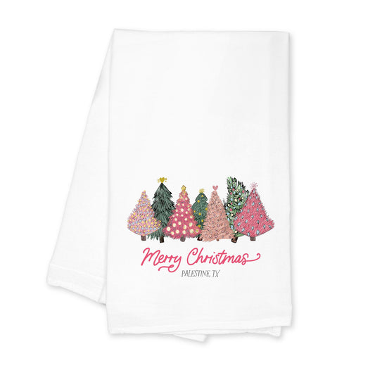 Cotton Tea Towel White-Pink Trees Palestine, TX -0