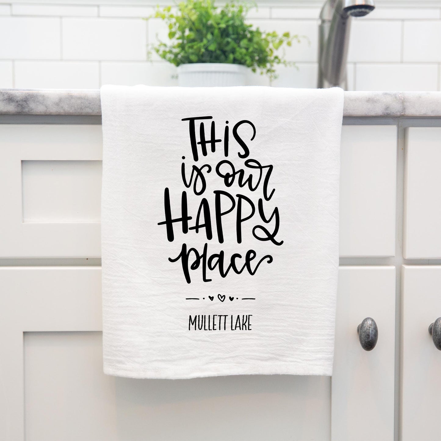 Cotton Tea Towel White-Our Happy Place Mullett Lake -3