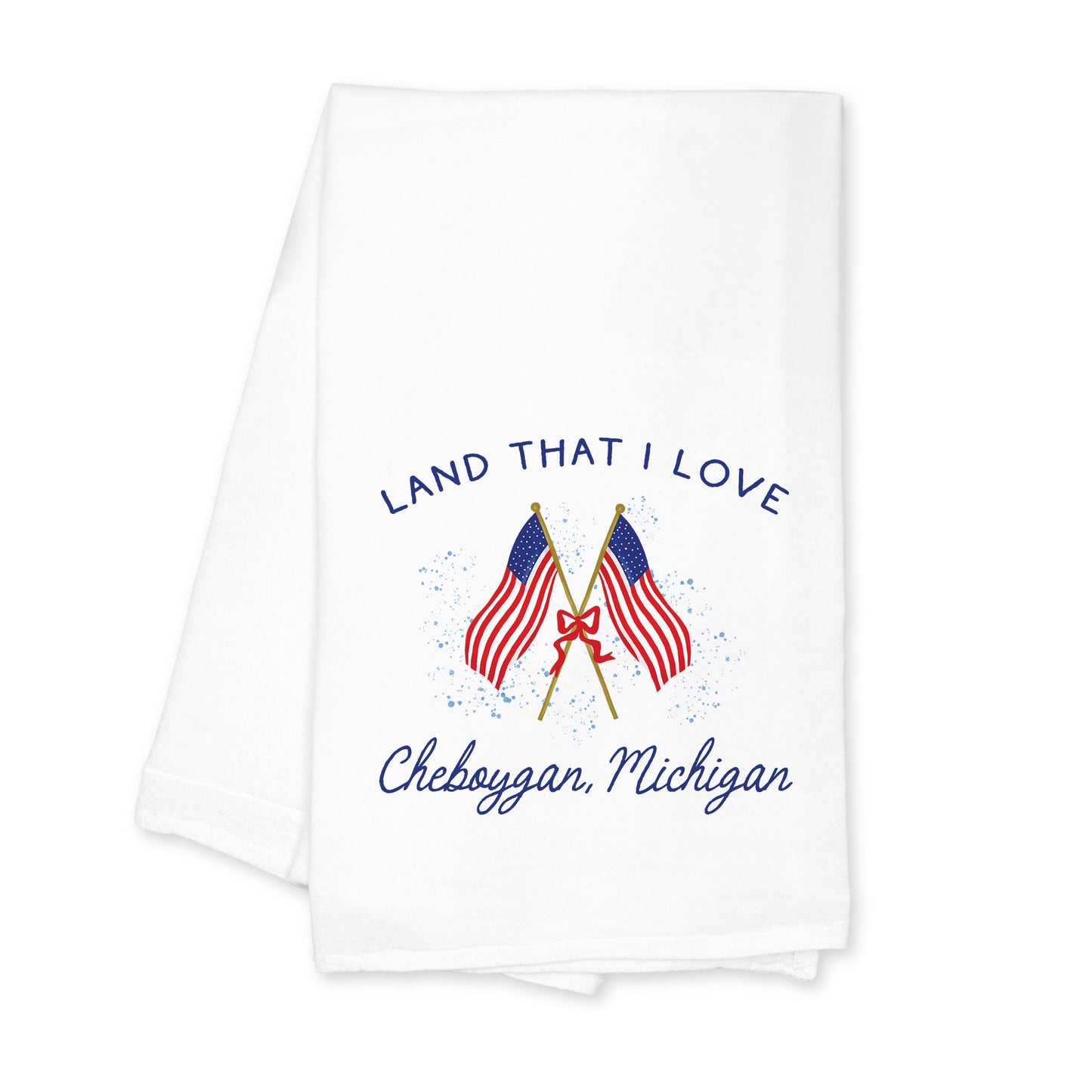 Cotton Tea Towel White-Land That I Love Cheboygan Michigan -0