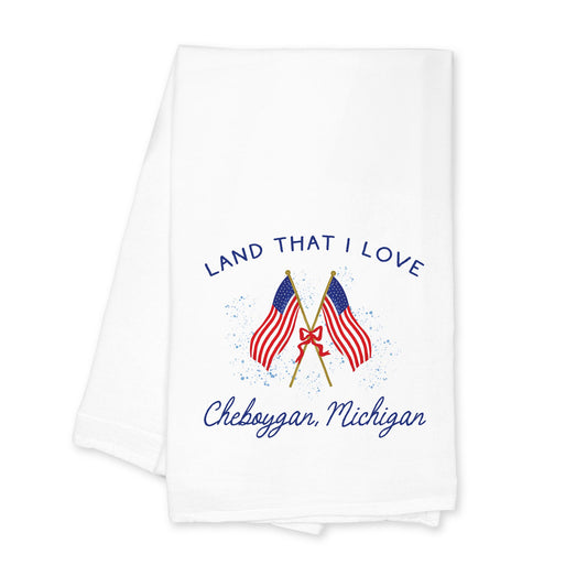 Cotton Tea Towel White-Land That I Love Cheboygan Michigan -0