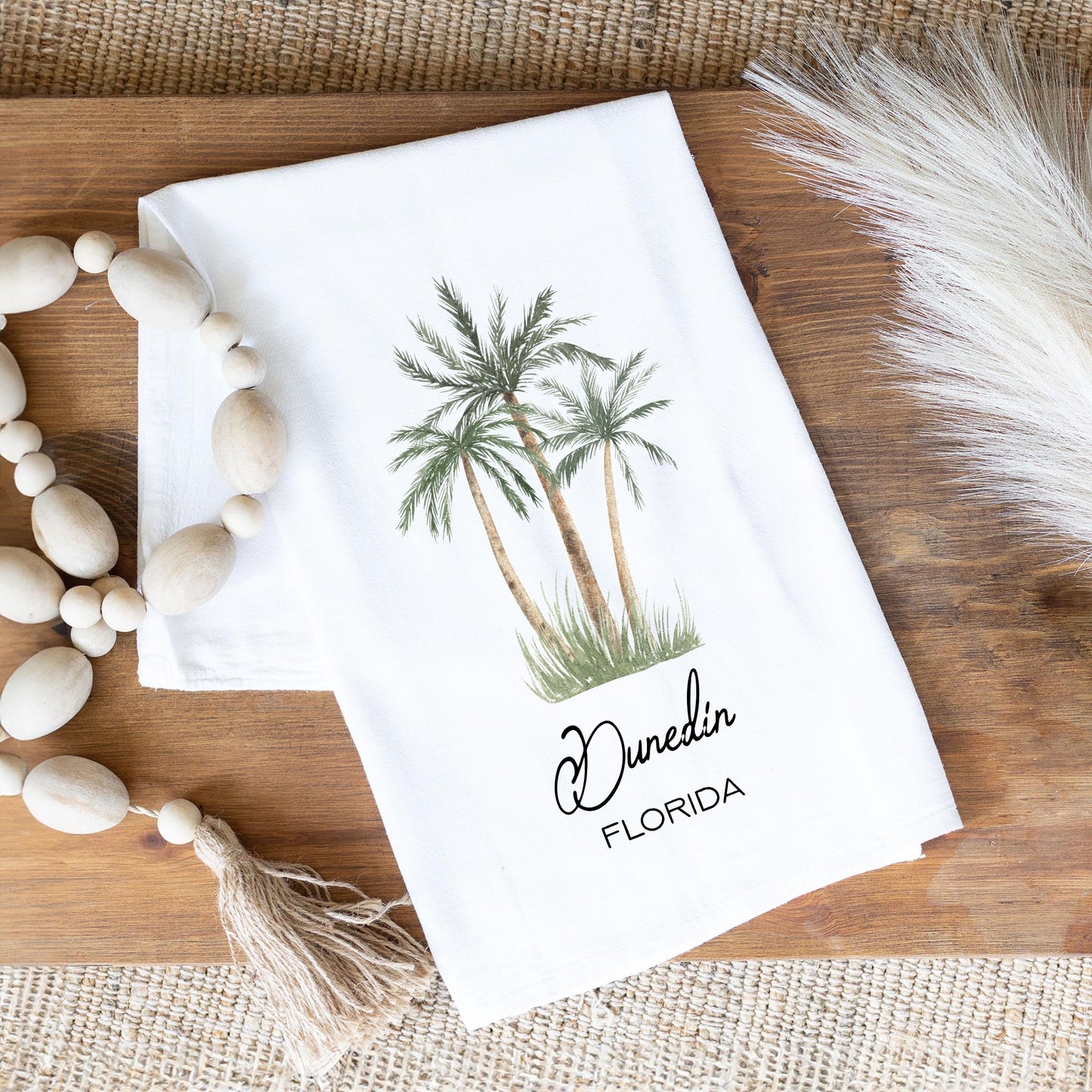 Cotton Tea Towel White-Palm Trees Dunedin Florida -1