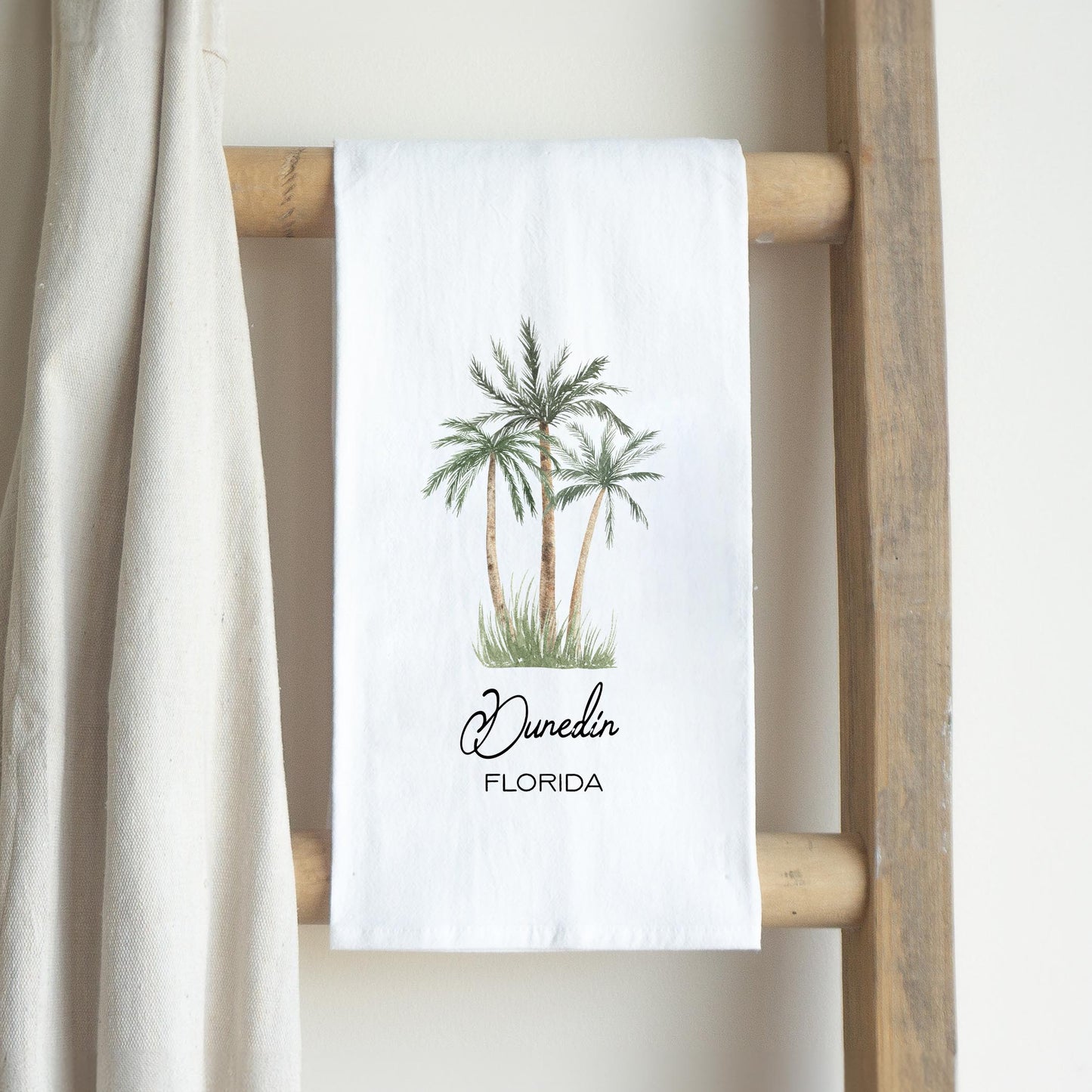 Cotton Tea Towel White-Palm Trees Dunedin Florida -2