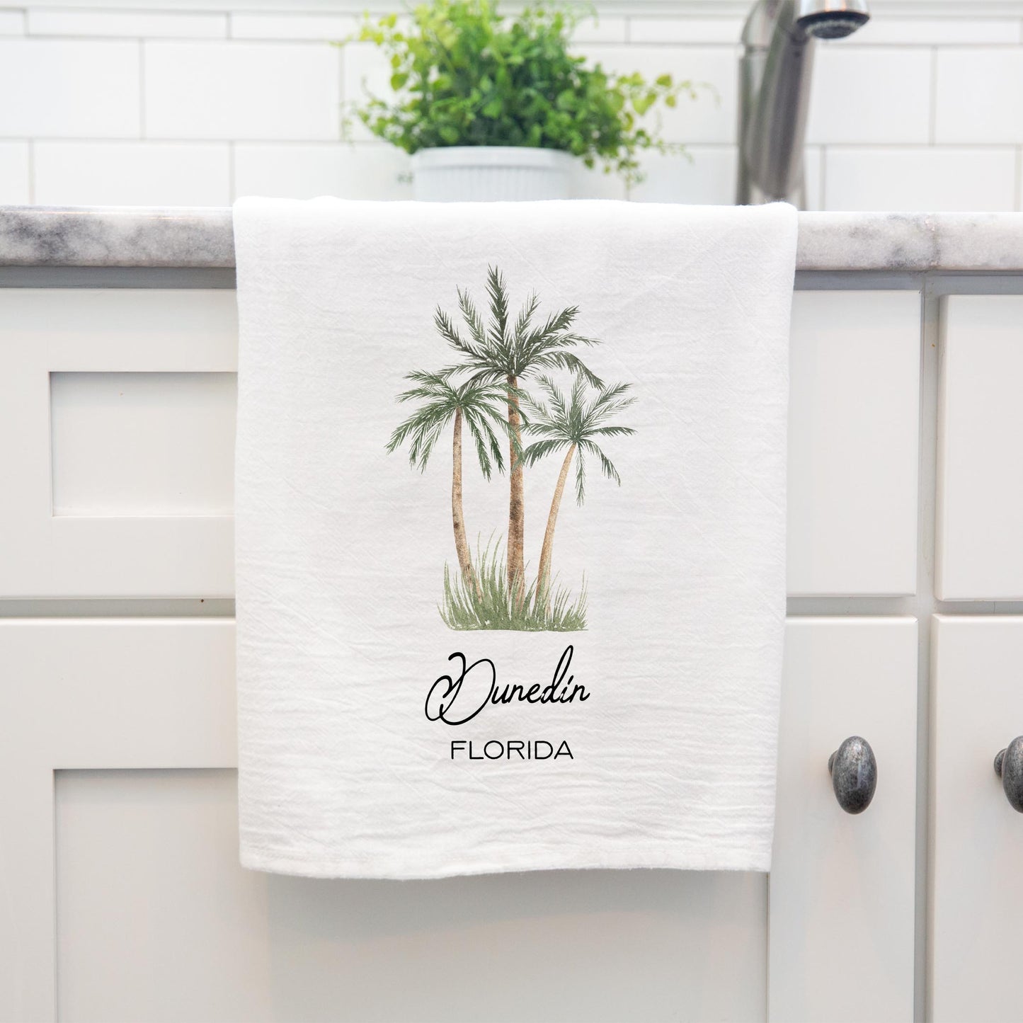 Cotton Tea Towel White-Palm Trees Dunedin Florida -3
