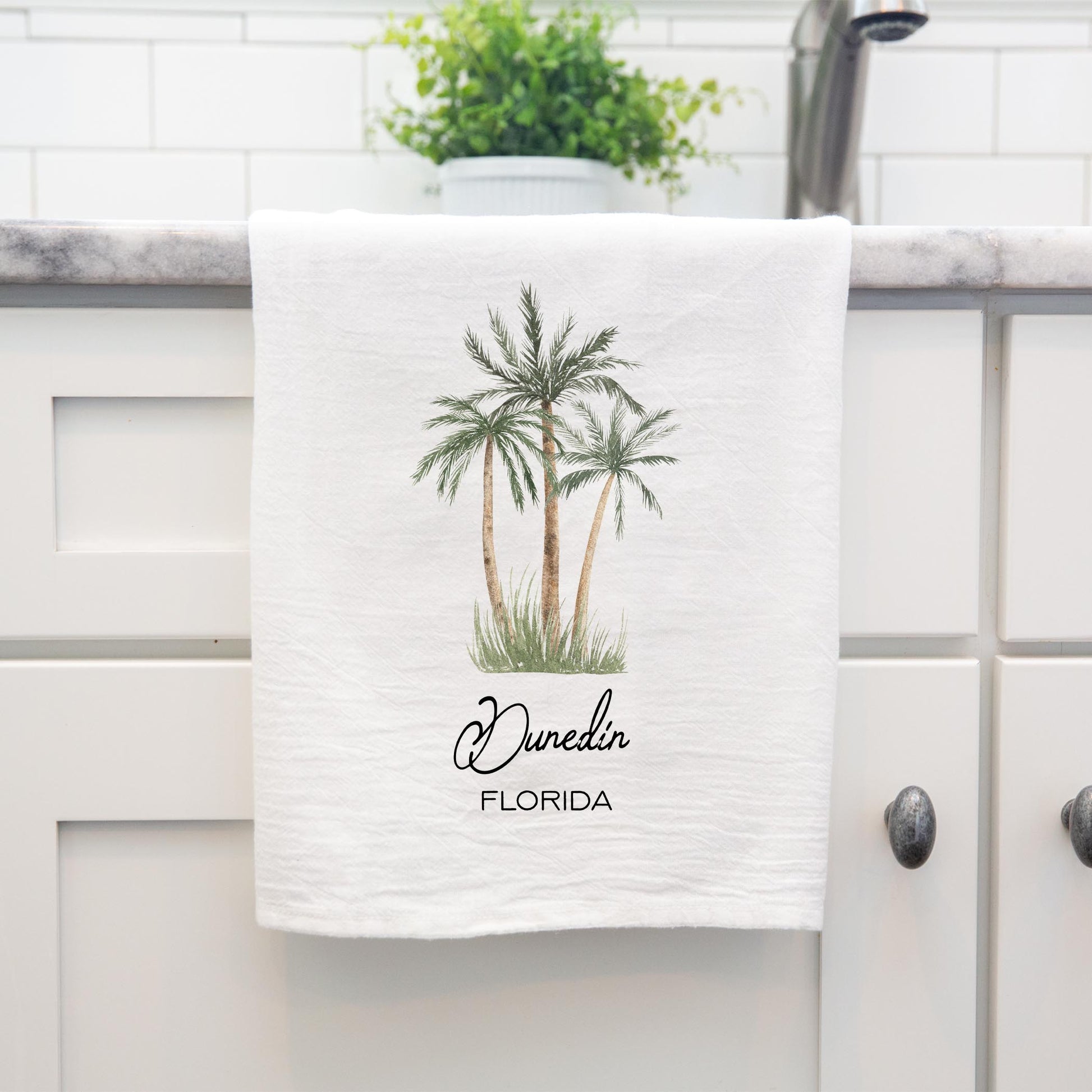 Cotton Tea Towel White-Palm Trees Dunedin Florida -3