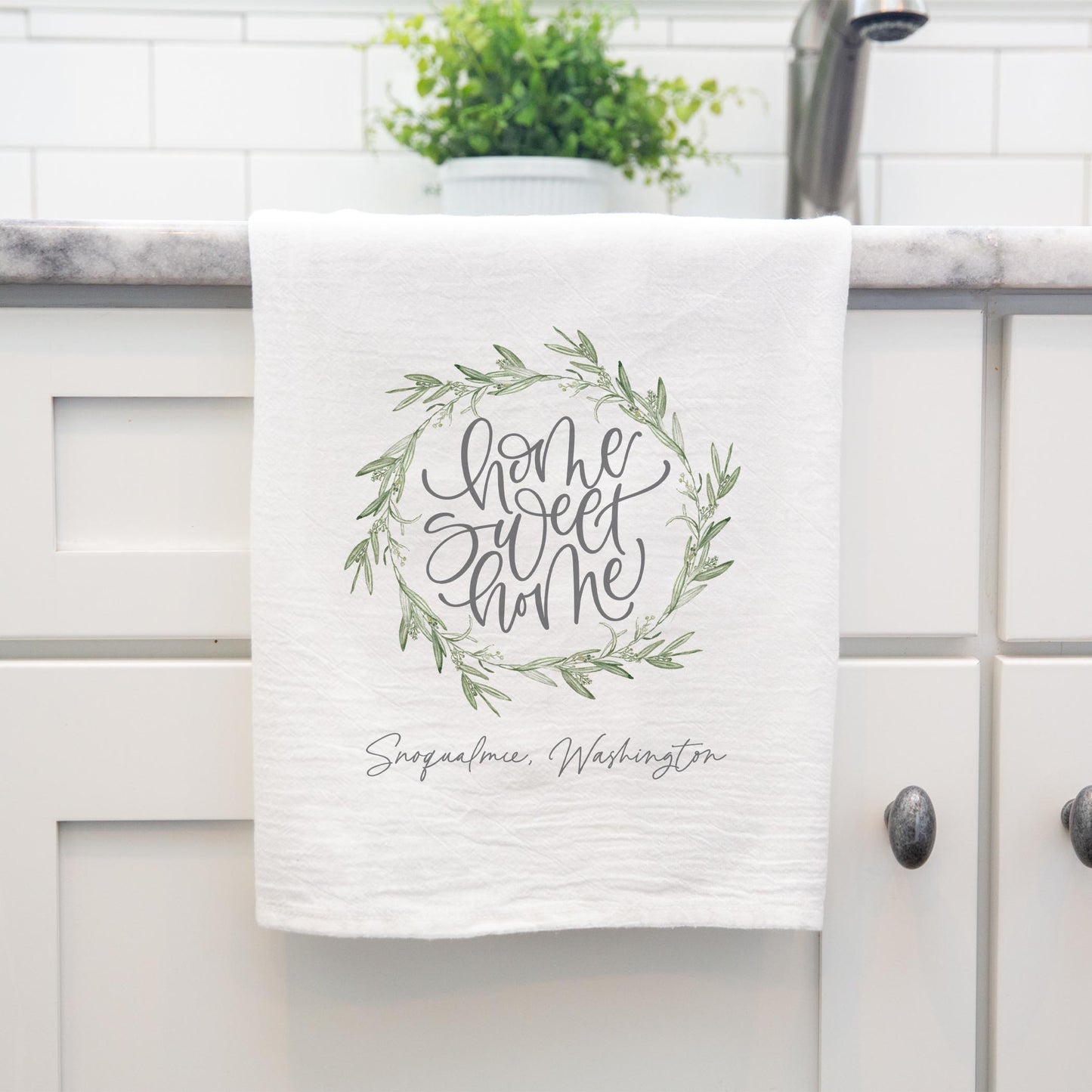 Cotton Tea Towel White-Home Wreath Snoqualmie Washington -3
