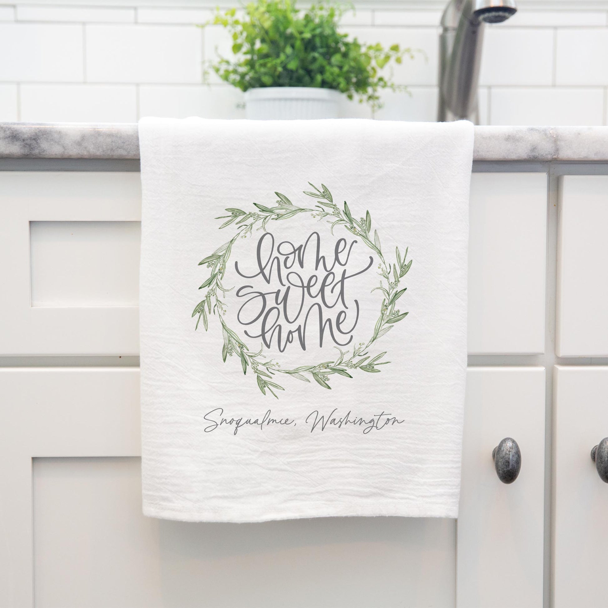 Cotton Tea Towel White-Home Wreath Snoqualmie Washington -3