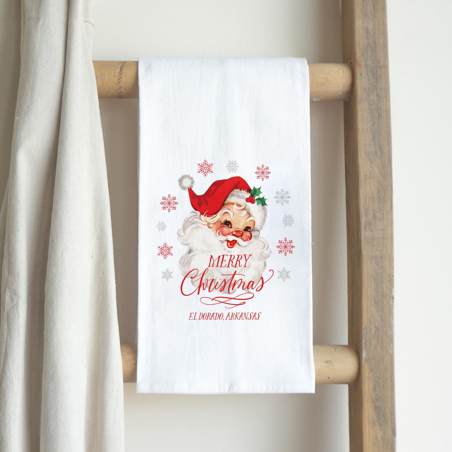 Cotton Tea Towel White-Classic Santa El Dorado Arkansas -2