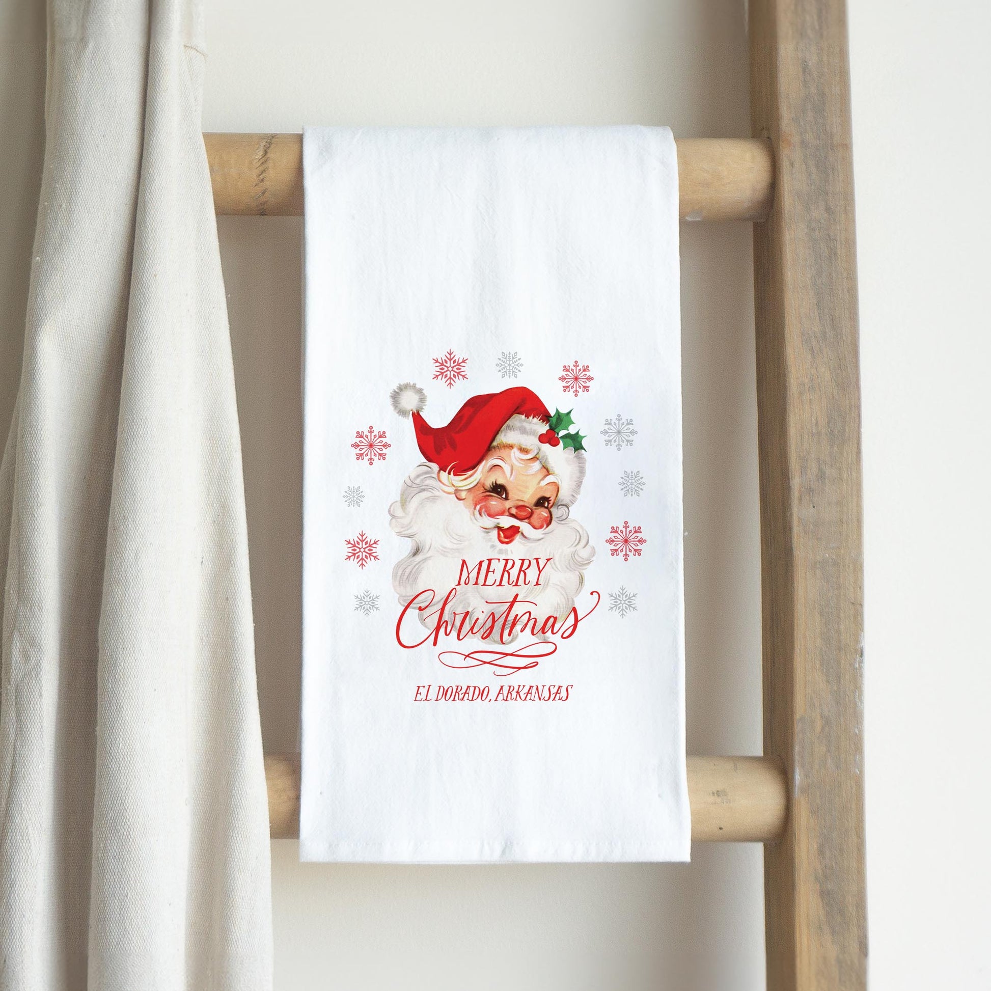Cotton Tea Towel White-Classic Santa El Dorado Arkansas -2