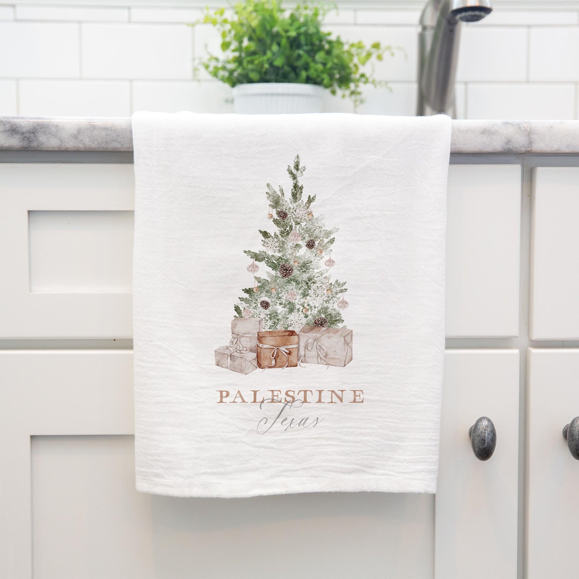 Cotton Tea Towel White-Crystal Cottage Tree Palestine Texas -3