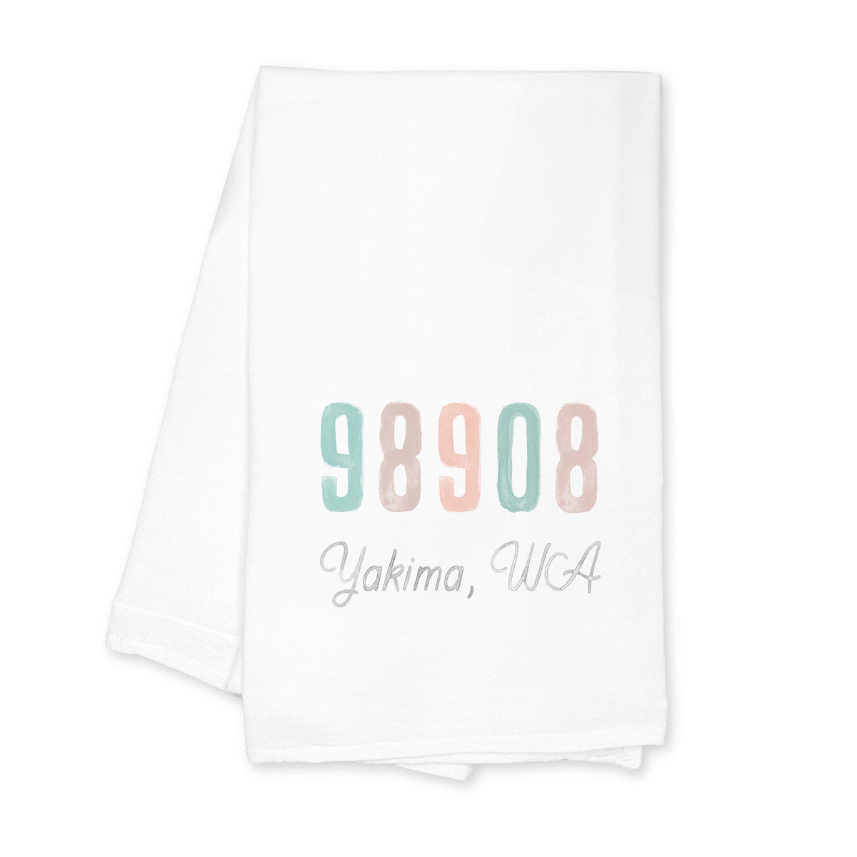 Cotton Tea Towel White-Watercolor Zip 98908 Yakima Washington (Coastal Wave) -0