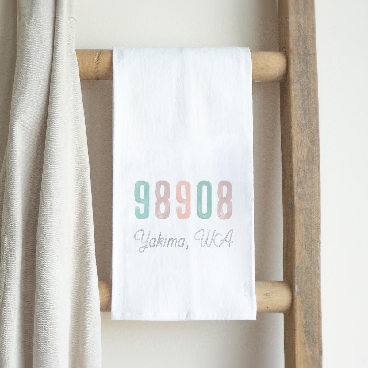 Cotton Tea Towel White-Watercolor Zip 98908 Yakima Washington (Coastal Wave) -2