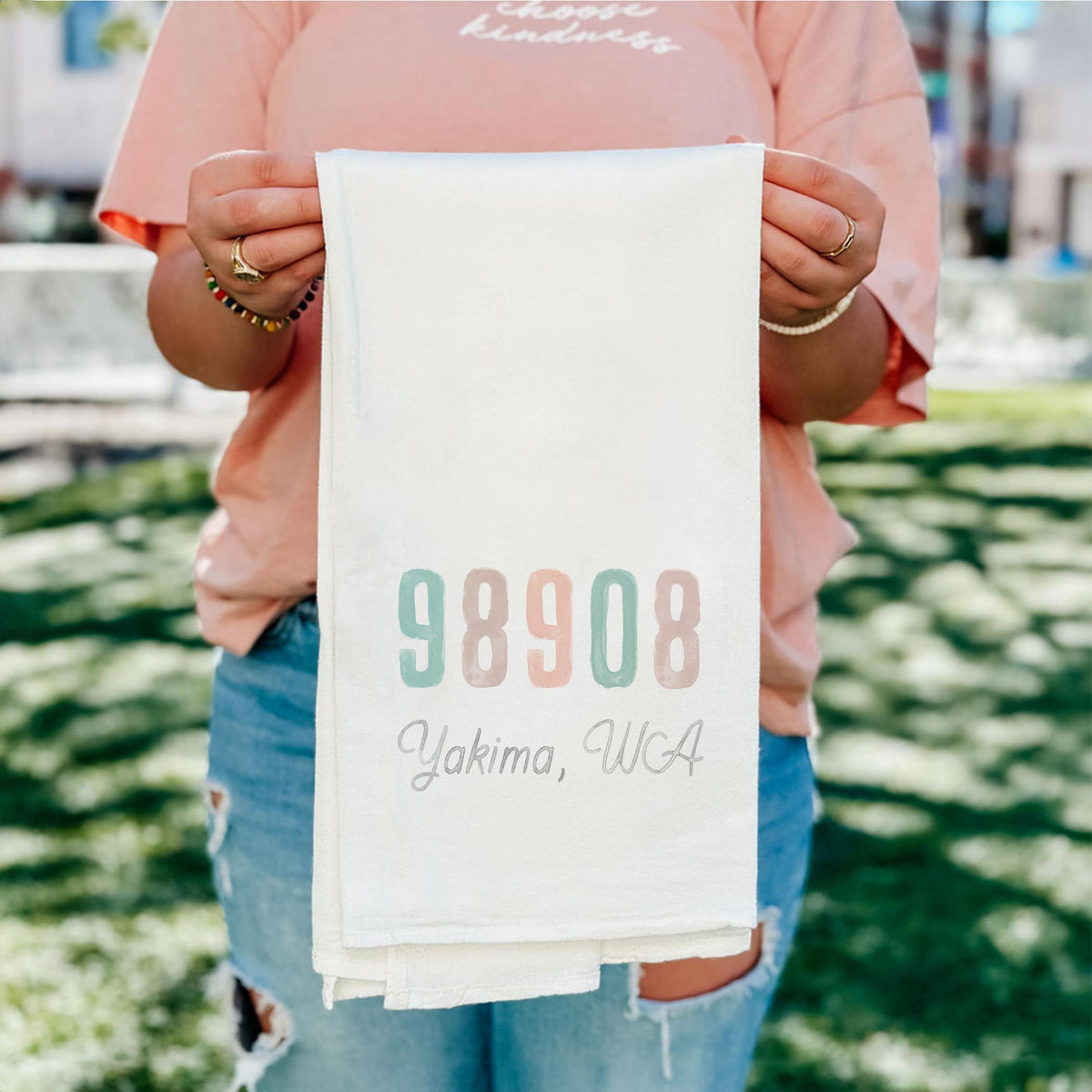 Cotton Tea Towel White-Watercolor Zip 98908 Yakima Washington (Coastal Wave) -4