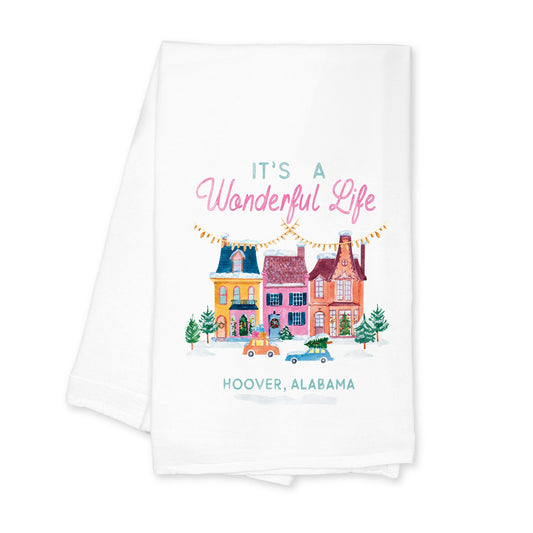 Cotton Tea Towel White-It's A Wonderful Life Hoover Alabama -0