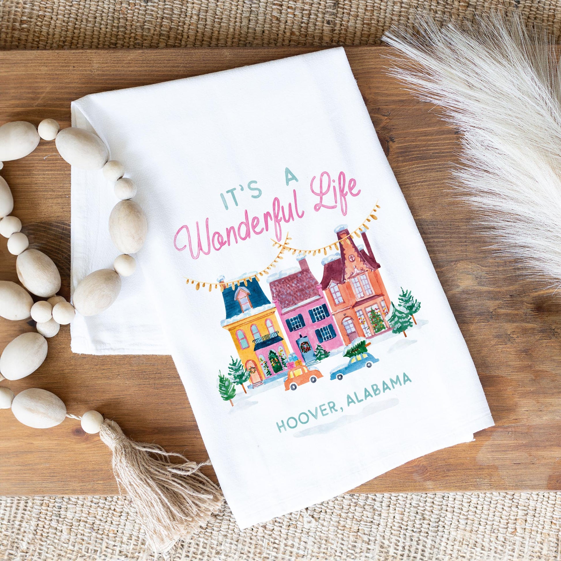 Cotton Tea Towel White-It's A Wonderful Life Hoover Alabama -1