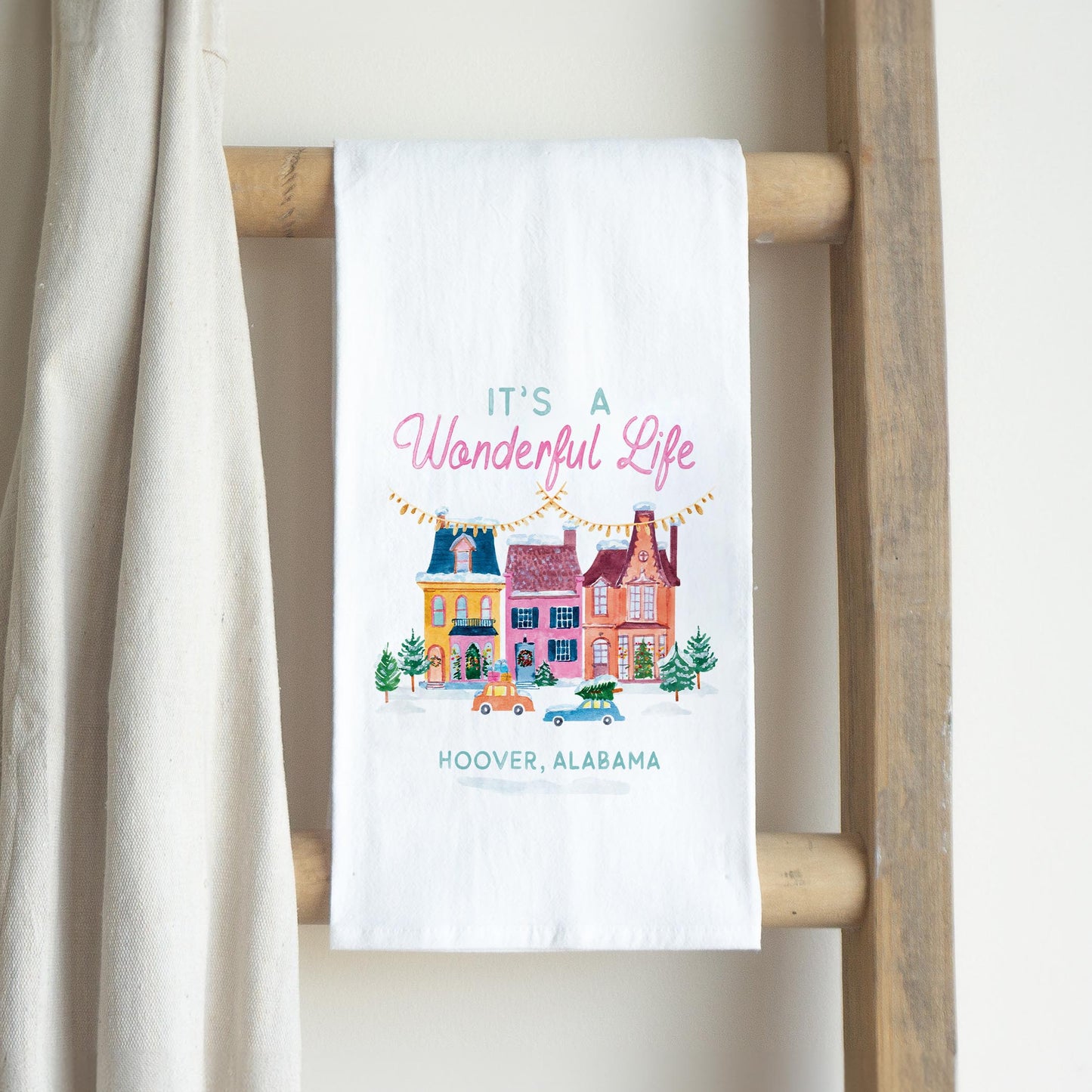 Cotton Tea Towel White-It's A Wonderful Life Hoover Alabama -2