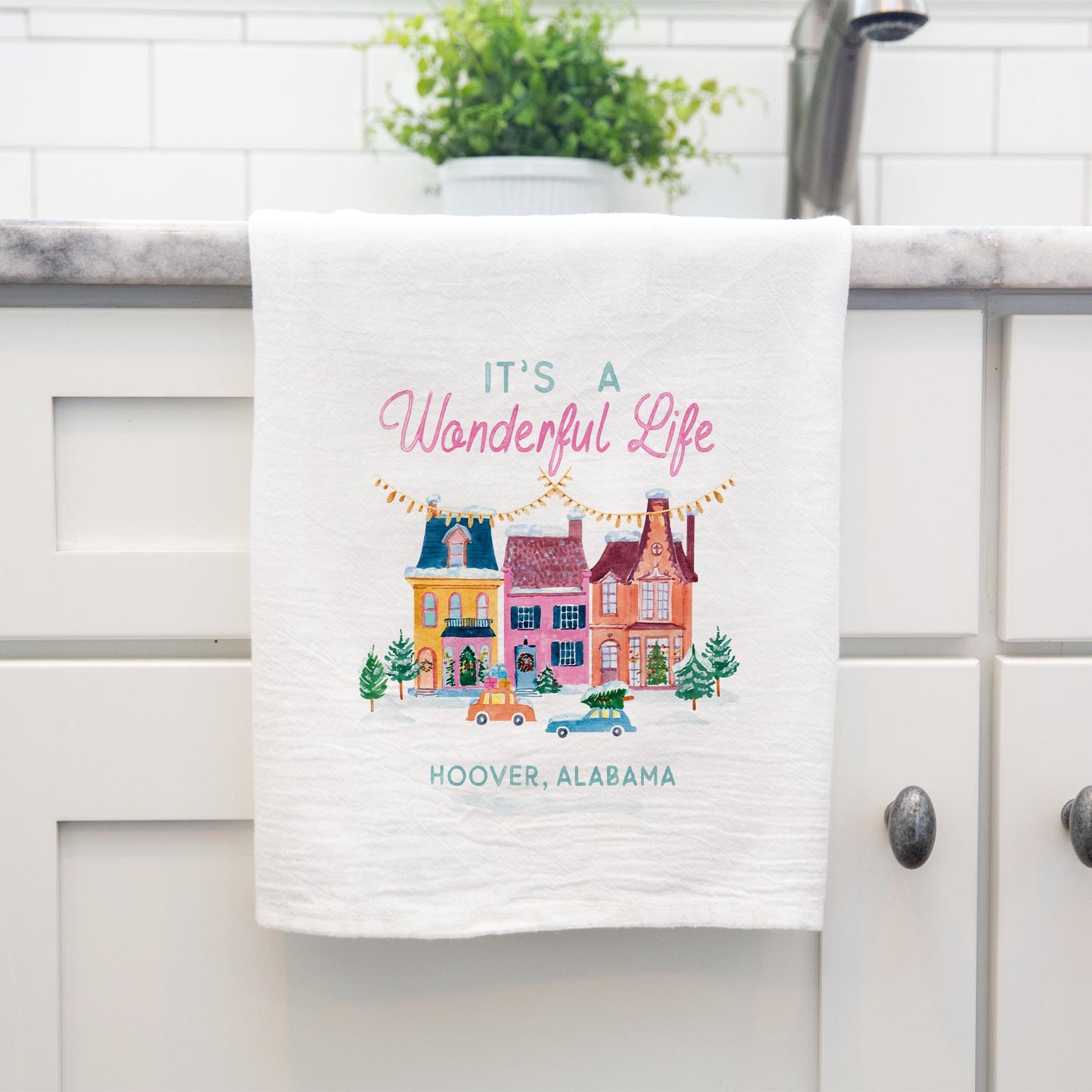 Cotton Tea Towel White-It's A Wonderful Life Hoover Alabama -3