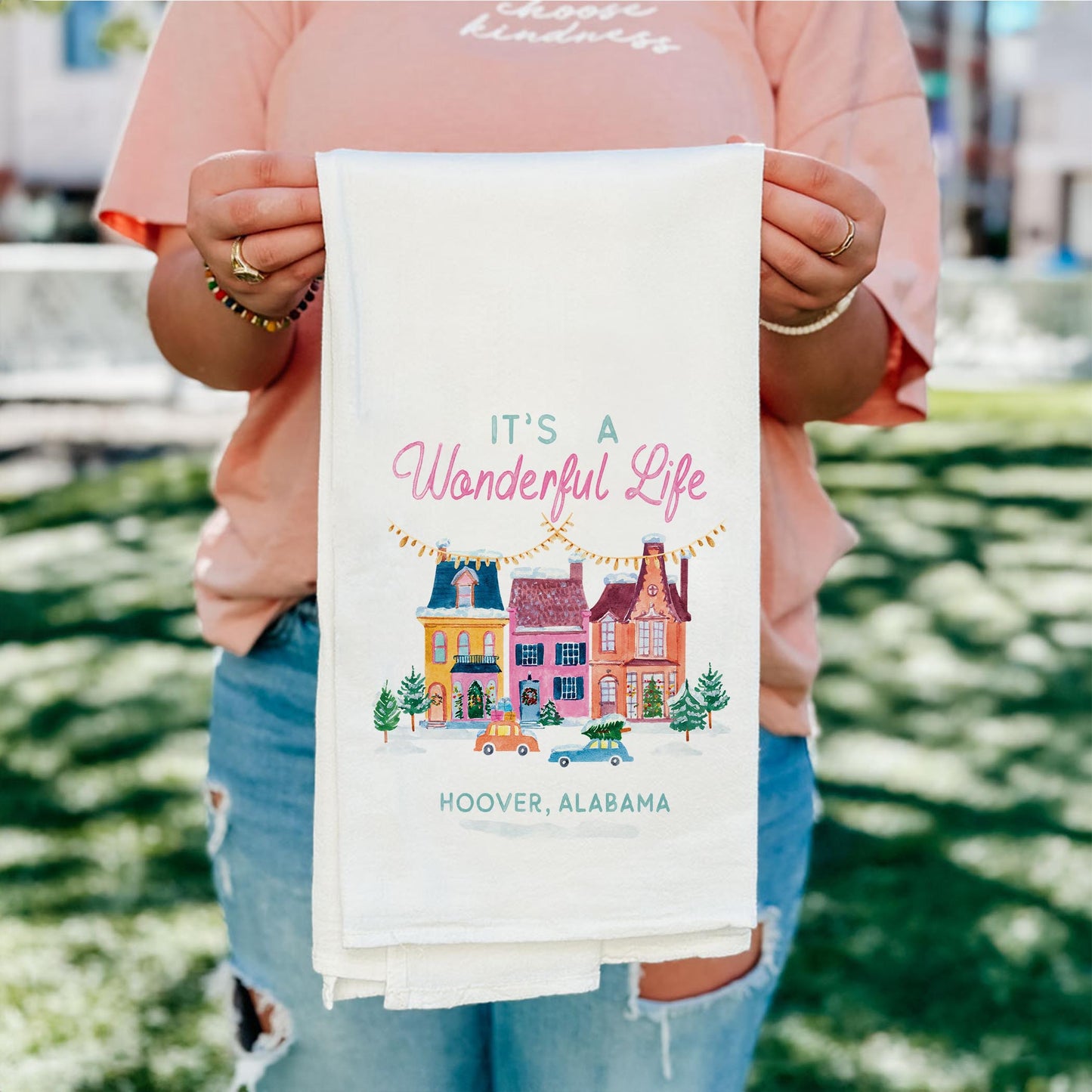 Cotton Tea Towel White-It's A Wonderful Life Hoover Alabama -4