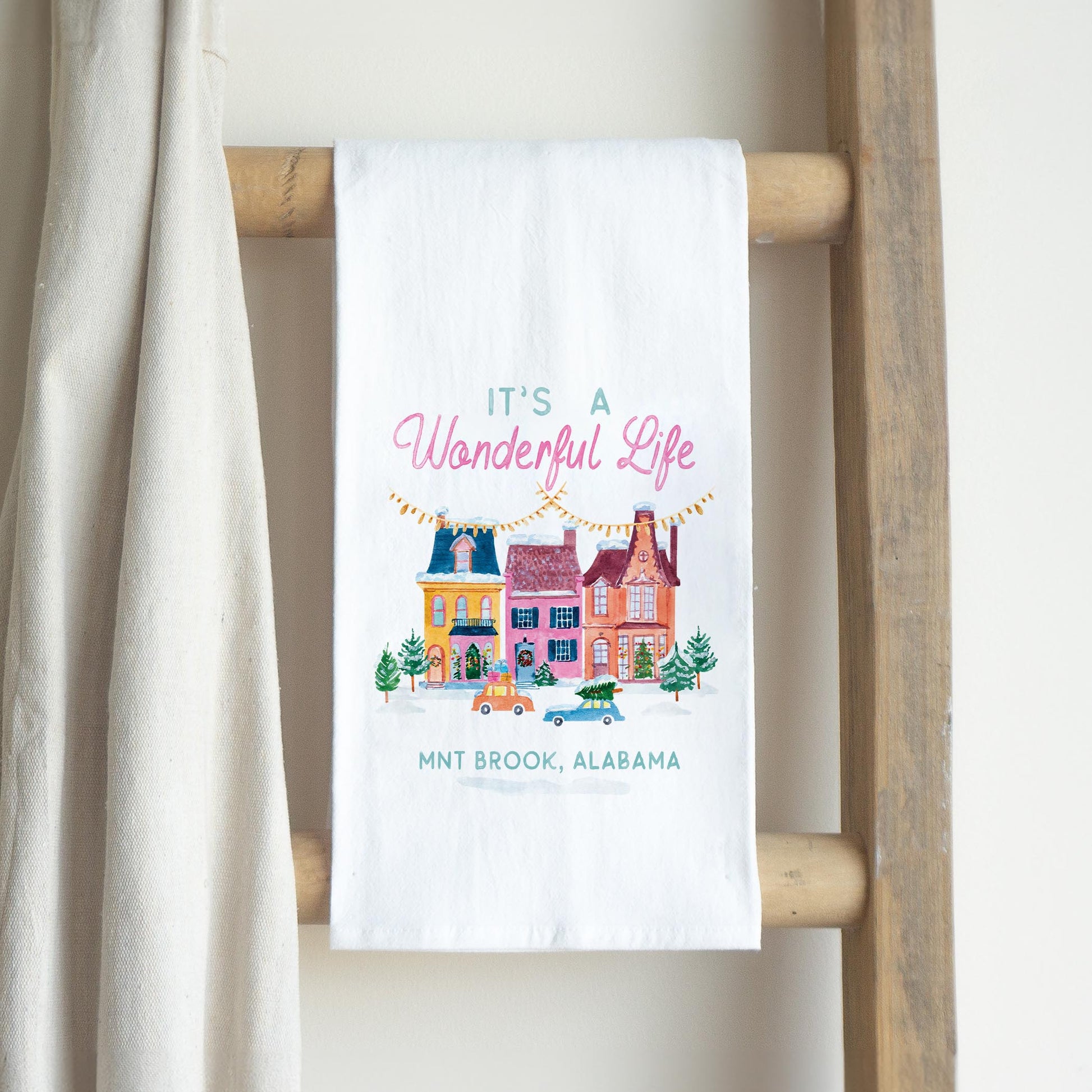 Cotton Tea Towel White-It's A Wonderful Life Mnt Brook Alabama -2