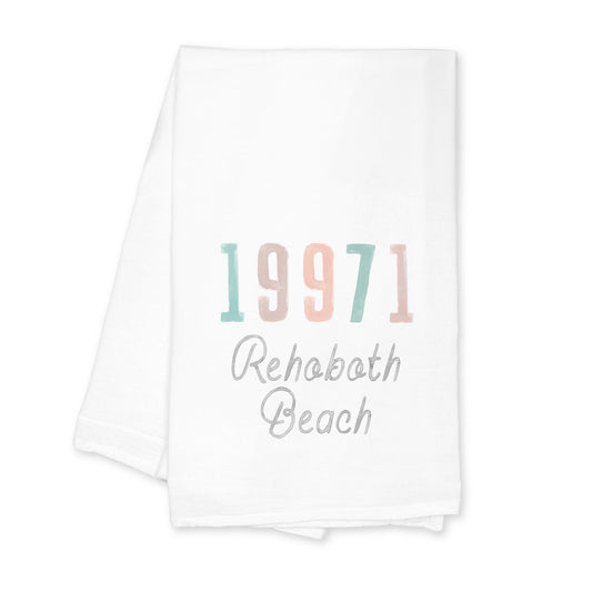 Cotton Tea Towel White-Watercolor Coastal Wave Zip Rehoboth Beach -0