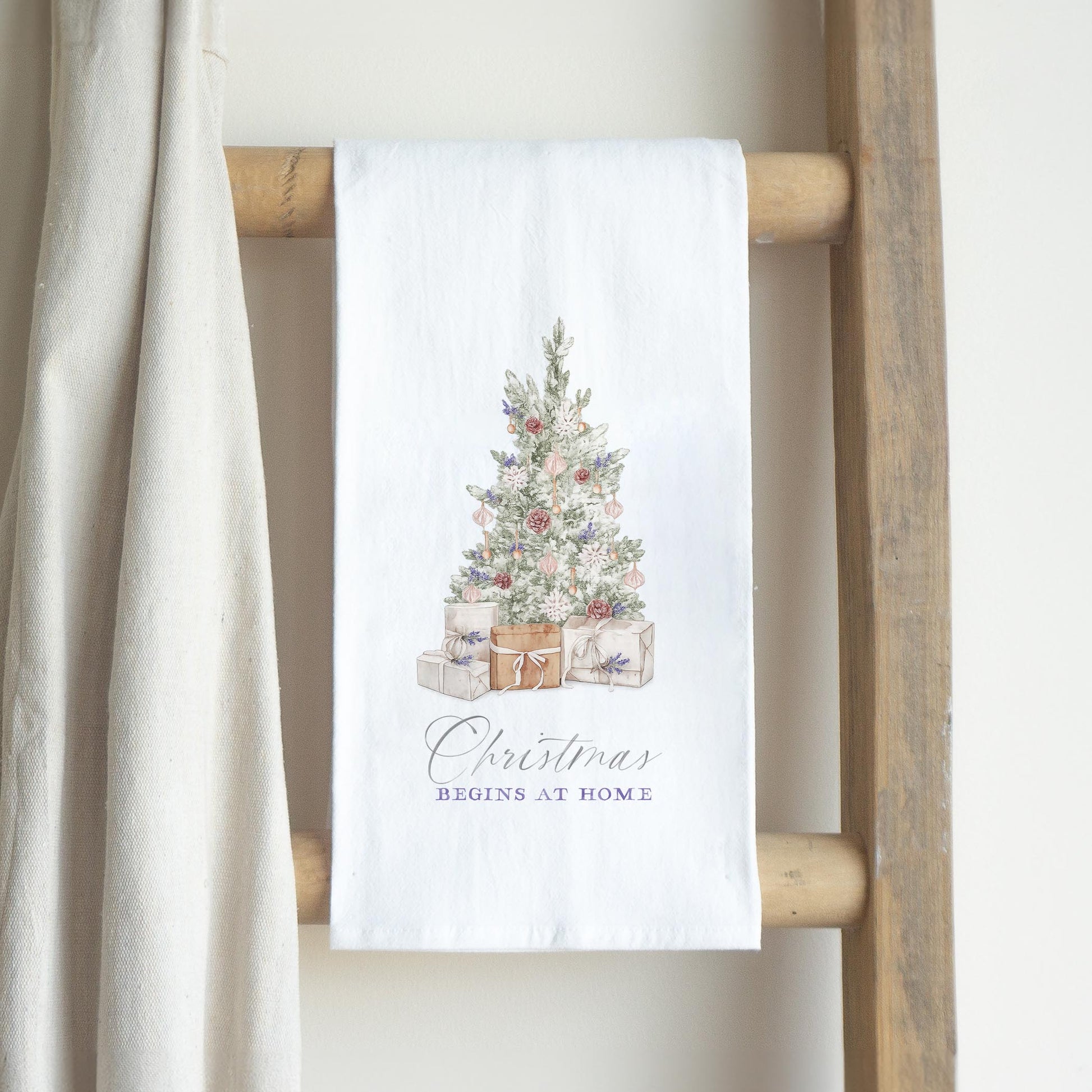 Cotton Tea Towel White-Crystal Cottage Lavender Tree -2