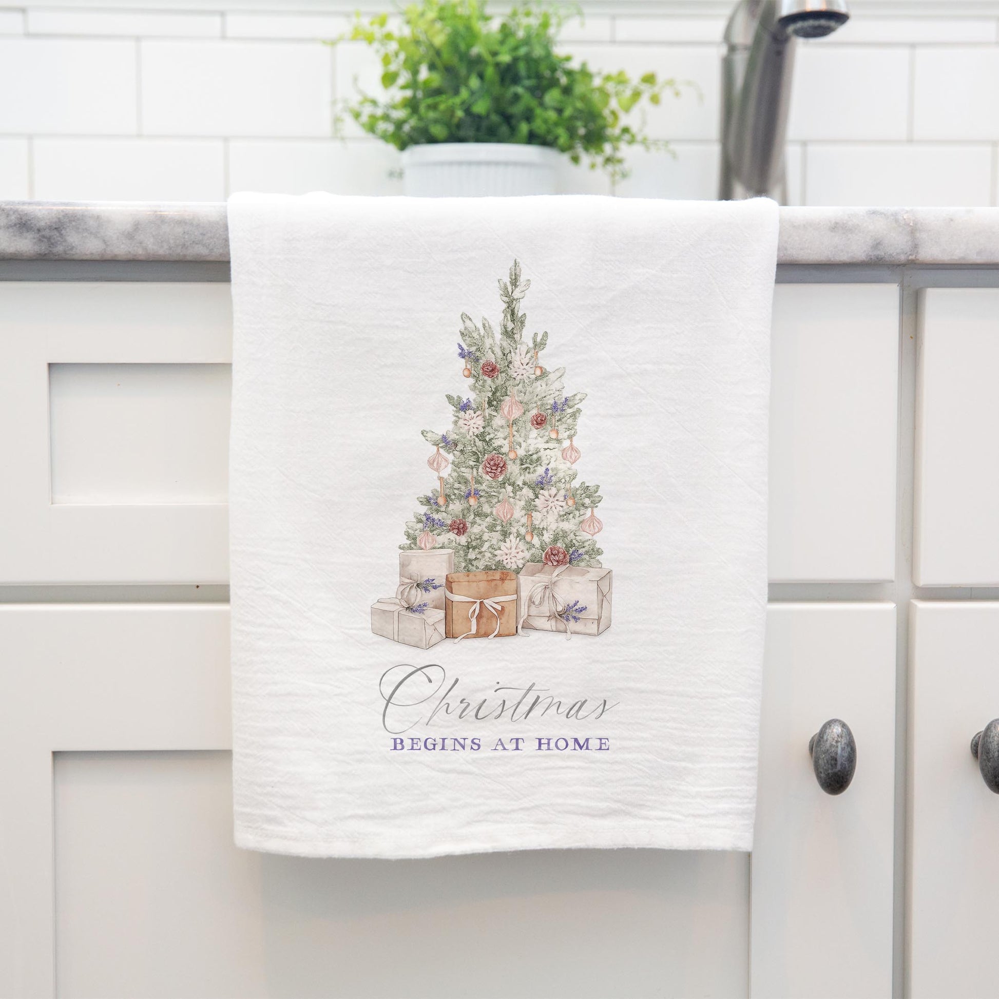 Cotton Tea Towel White-Crystal Cottage Lavender Tree -3