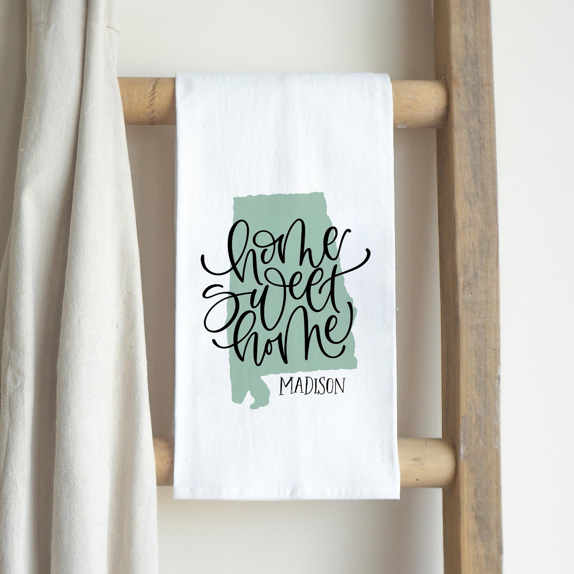 Cotton Tea Towel White-Home Sweet Home Madison Alabama -2
