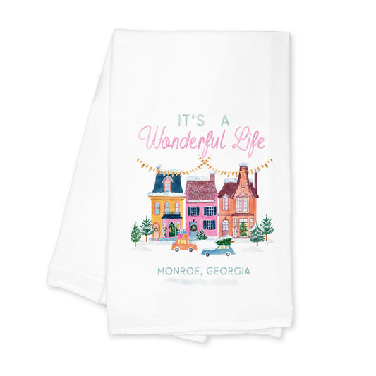 Cotton Tea Towel White-It's A Wonderful Life Monroe Georgia -0