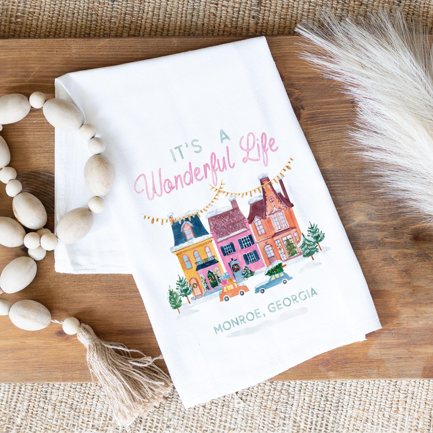 Cotton Tea Towel White-It's A Wonderful Life Monroe Georgia -1