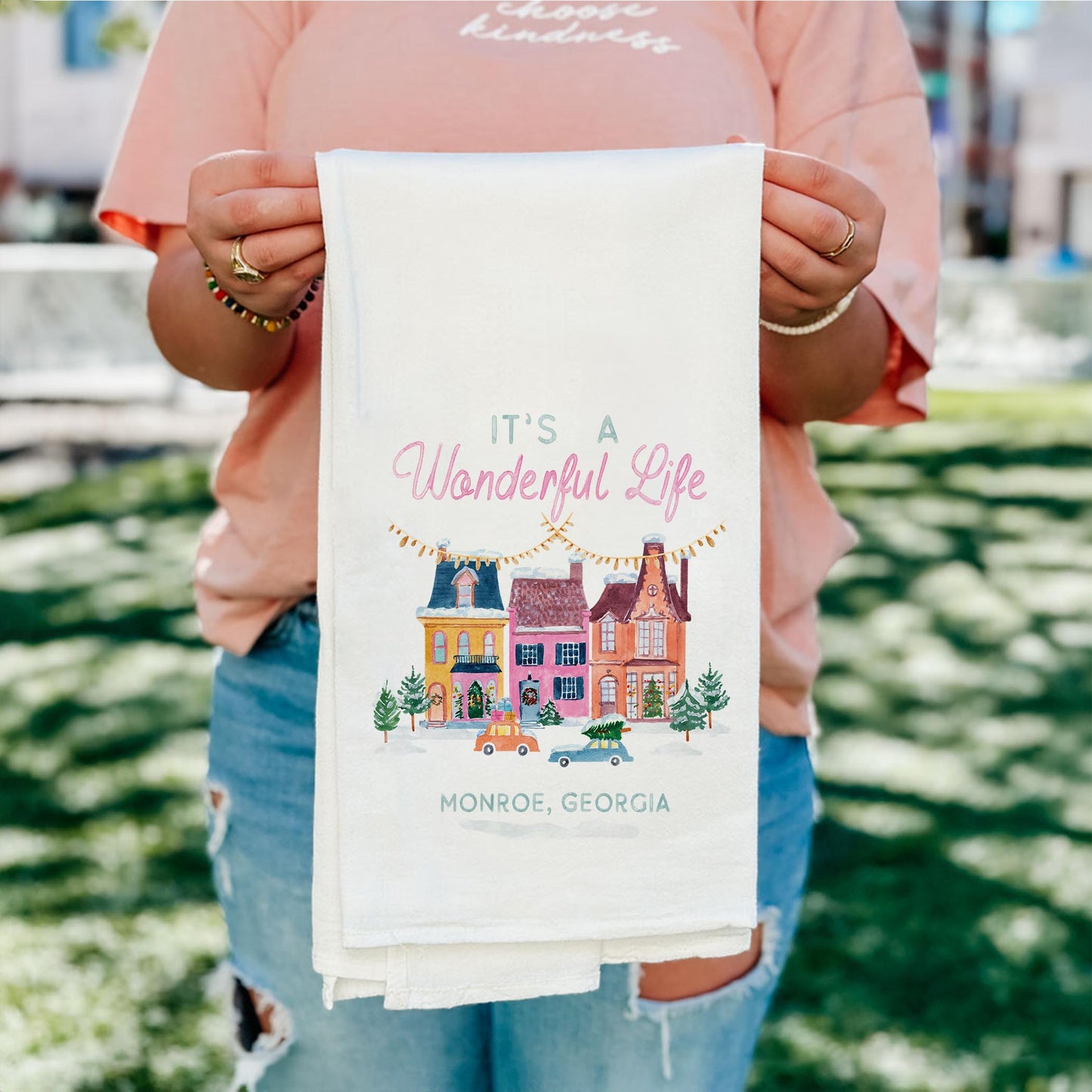 Cotton Tea Towel White-It's A Wonderful Life Monroe Georgia -4