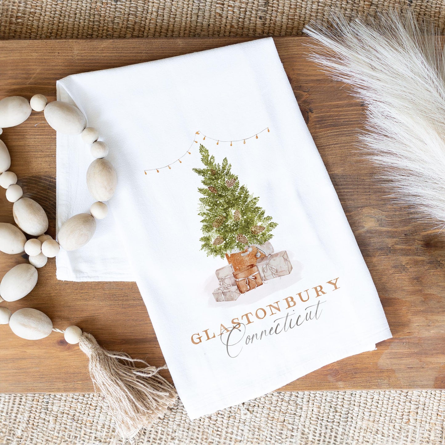 Cotton Tea Towel White-Cottage Tree Glastonbury Connecticut -1