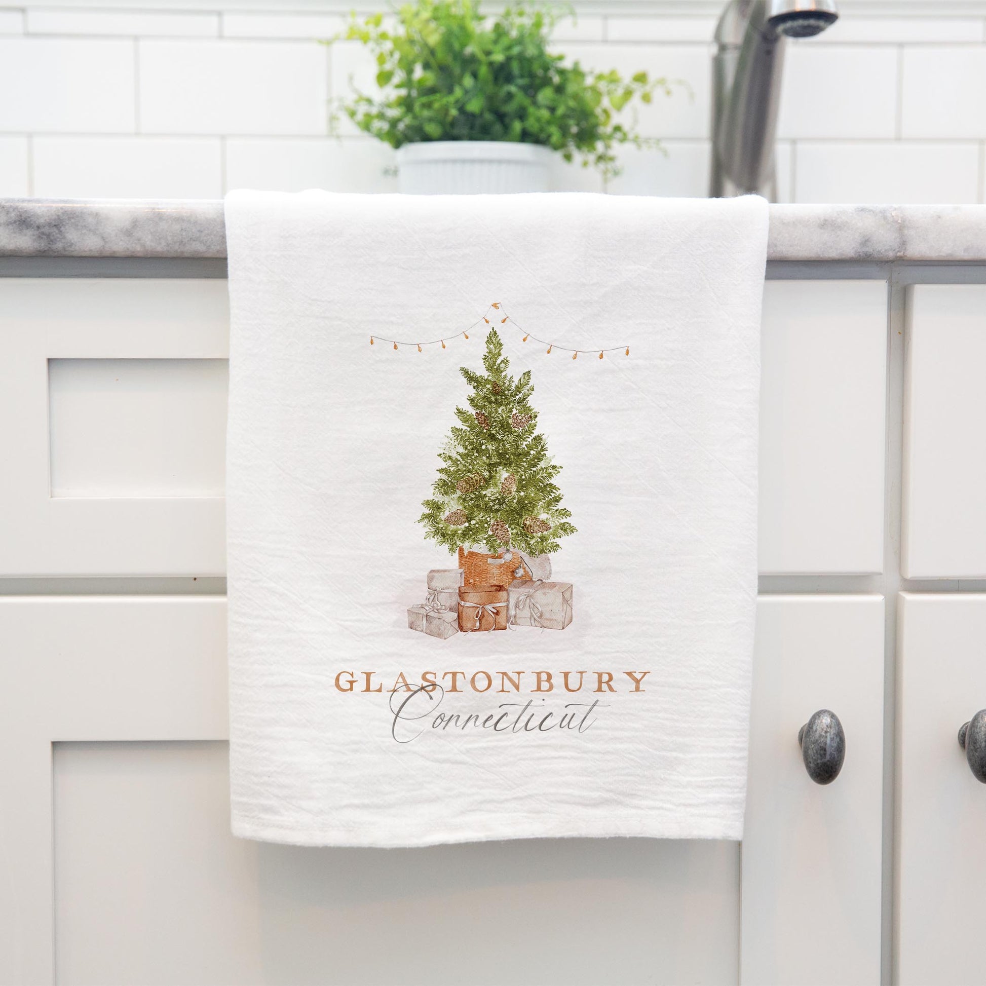 Cotton Tea Towel White-Cottage Tree Glastonbury Connecticut -3