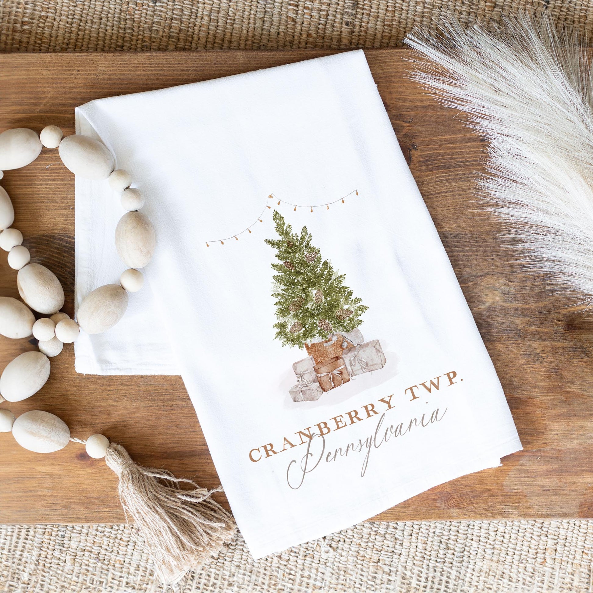 Cotton Tea Towel White-Cottage Tree Cranberry Twp. Pennsylvania -1