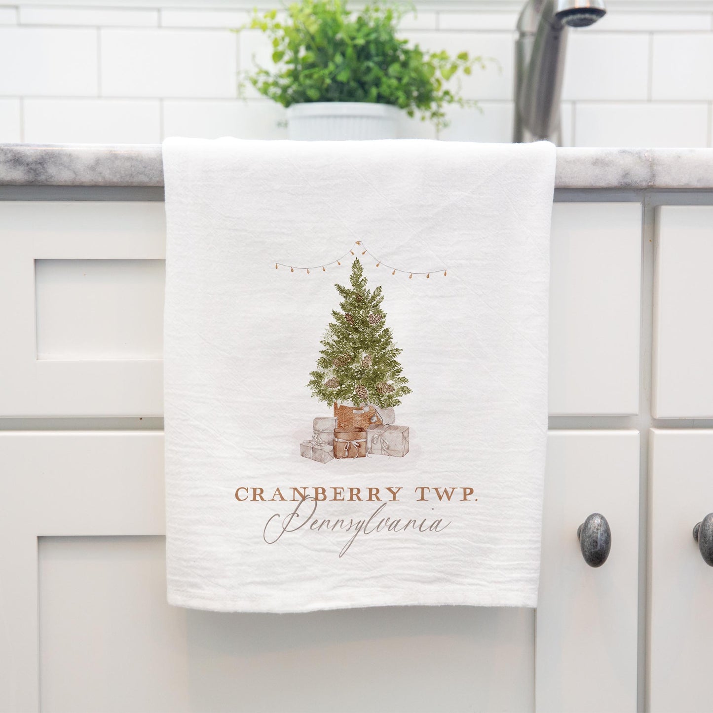 Cotton Tea Towel White-Cottage Tree Cranberry Twp. Pennsylvania -3