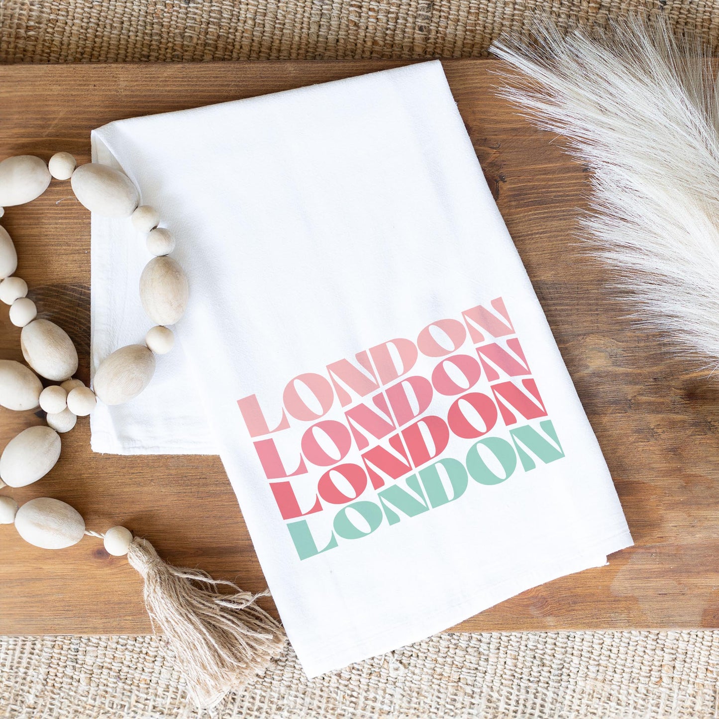 Cotton Tea Towel White-Retro Wave London Ohio
