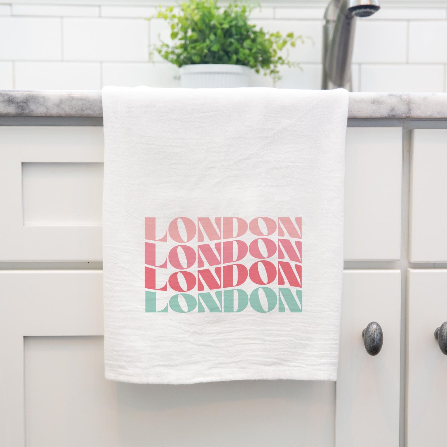 Cotton Tea Towel White-Retro Wave London Ohio