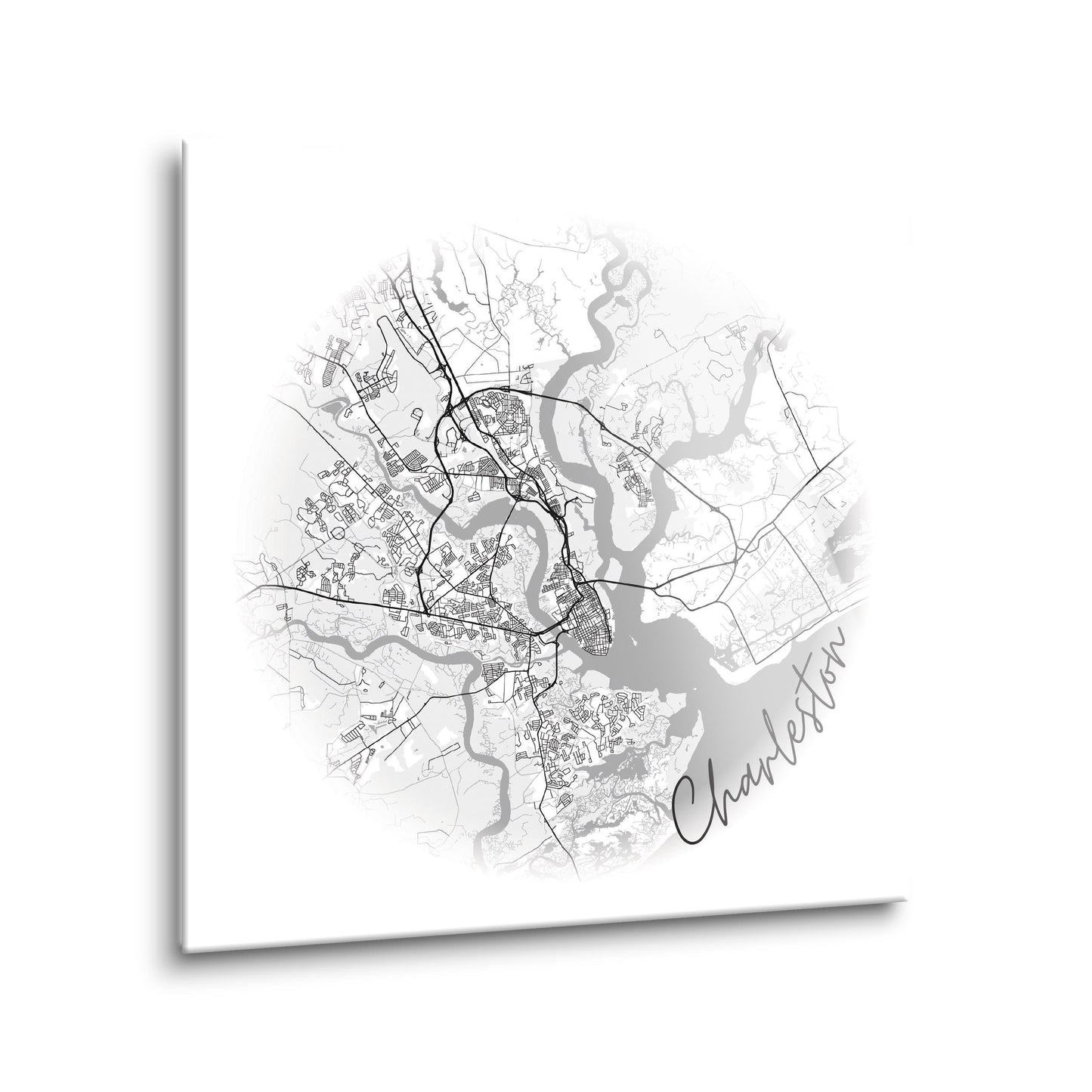 8x8 Glass Plaque-Minimalistic Map Charleston South Carolina -1