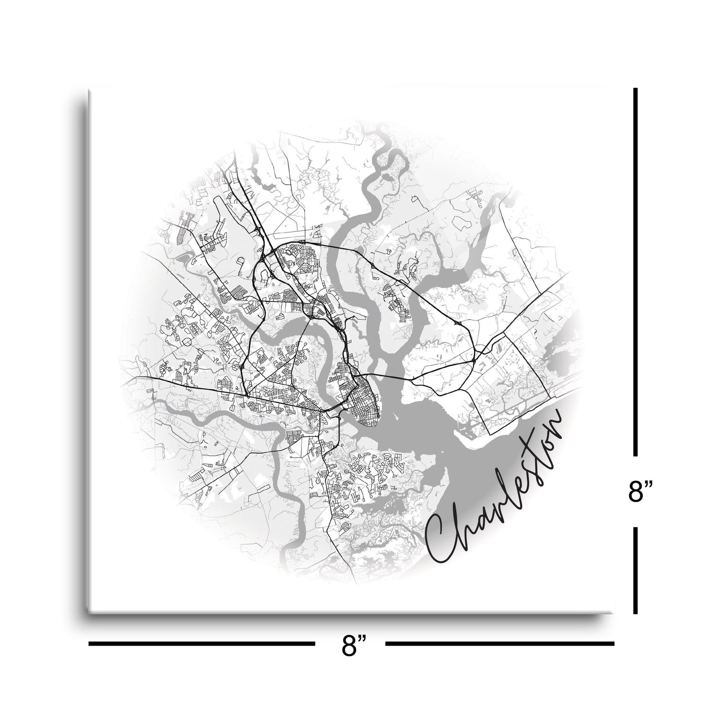 8x8 Glass Plaque-Minimalistic Map Charleston South Carolina -8