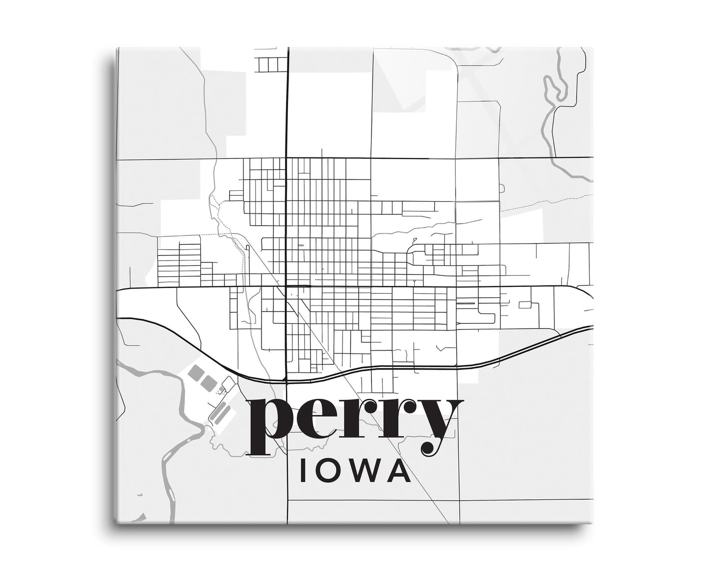 8x8 Glass Plaque-Black & White Light Map Perry Iowa