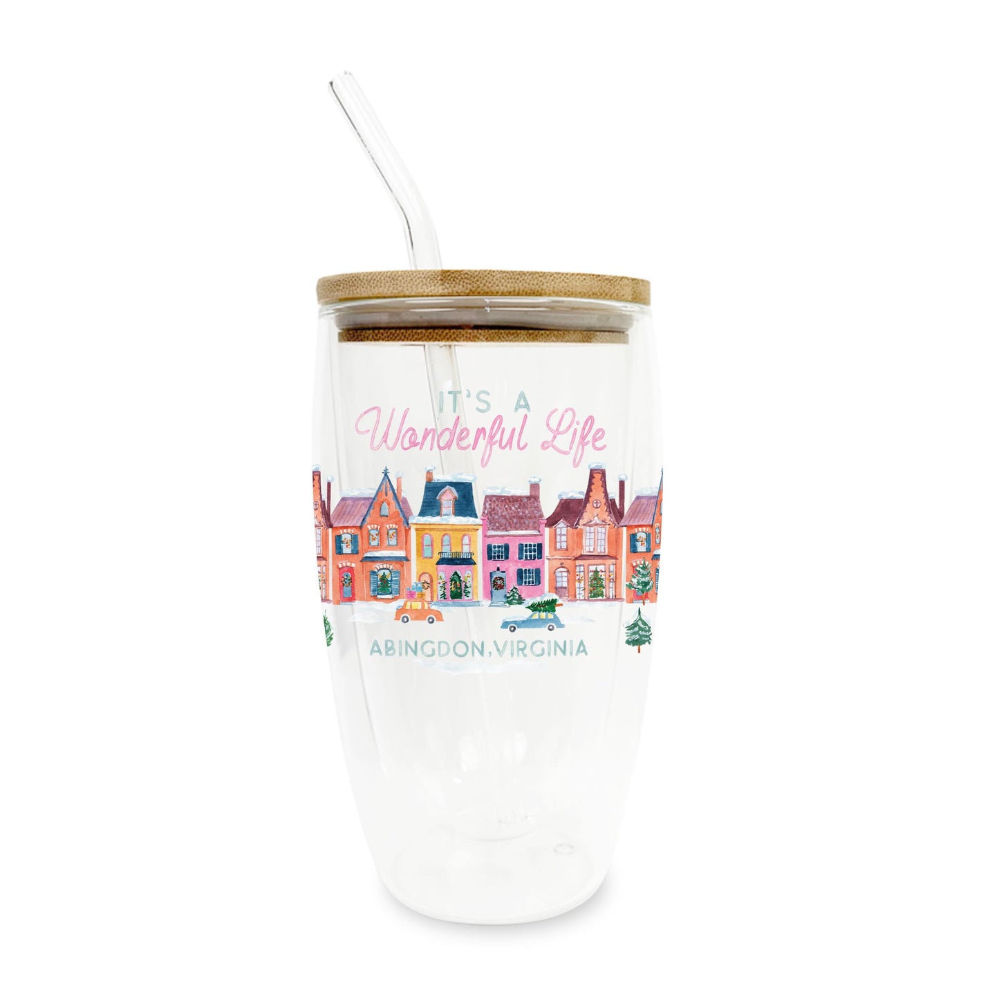 16oz Double Insulated Glass Tumbler-It's a wonderful Life Abingdon Virginia