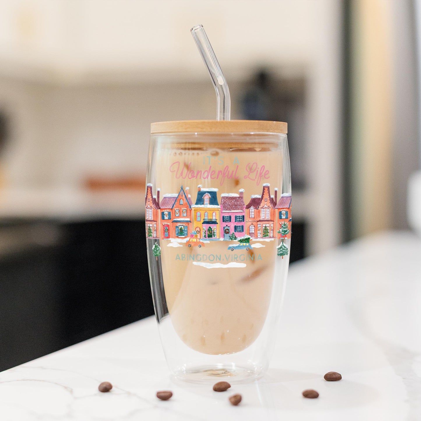 16oz Double Insulated Glass Tumbler-It's a wonderful Life Abingdon Virginia
