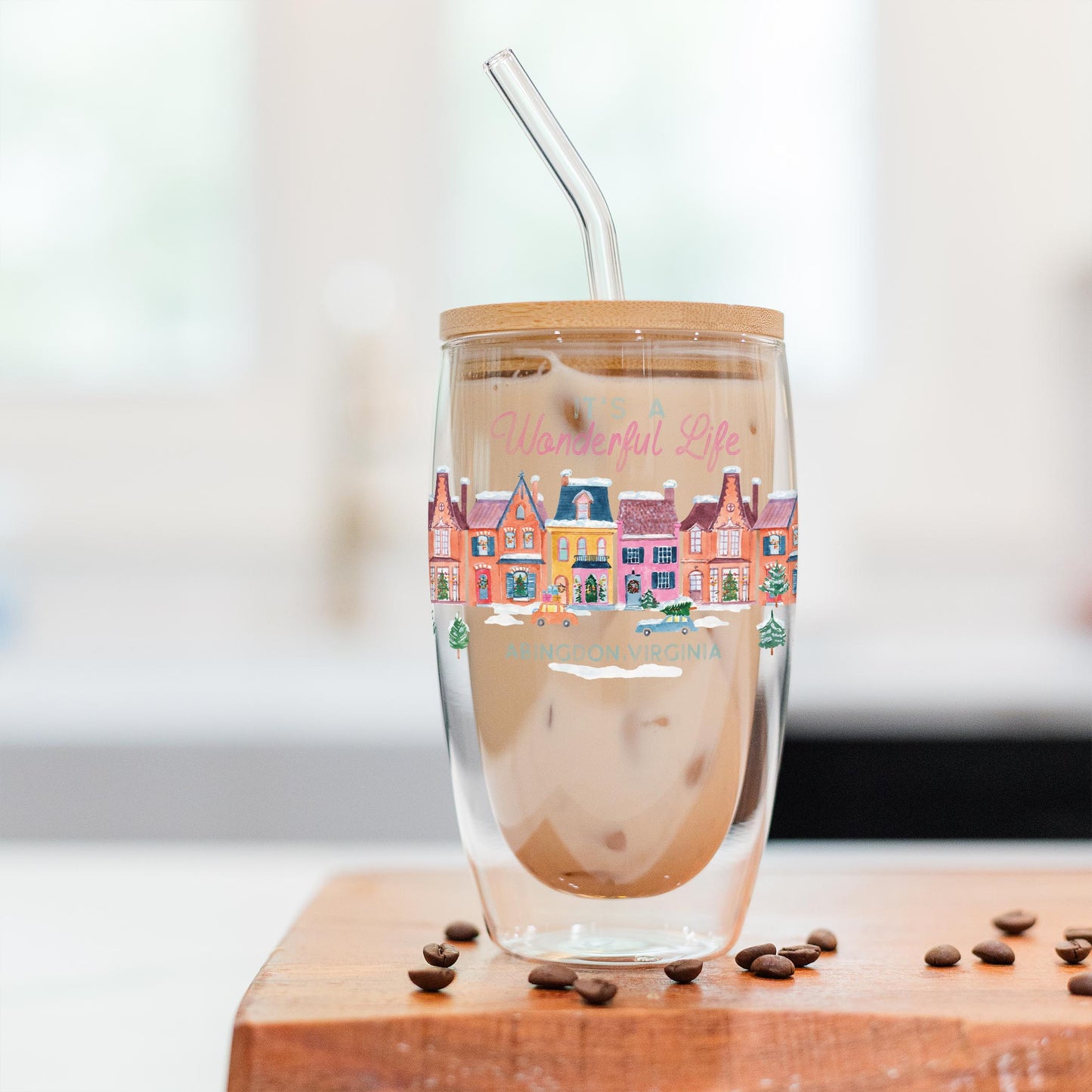 16oz Double Insulated Glass Tumbler-It's a wonderful Life Abingdon Virginia