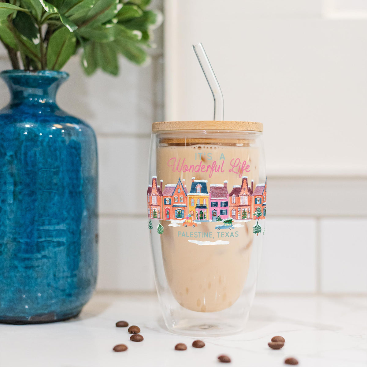 16oz Double Insulated Glass Tumbler-It's A Wonderful Life Palestine Texas -4