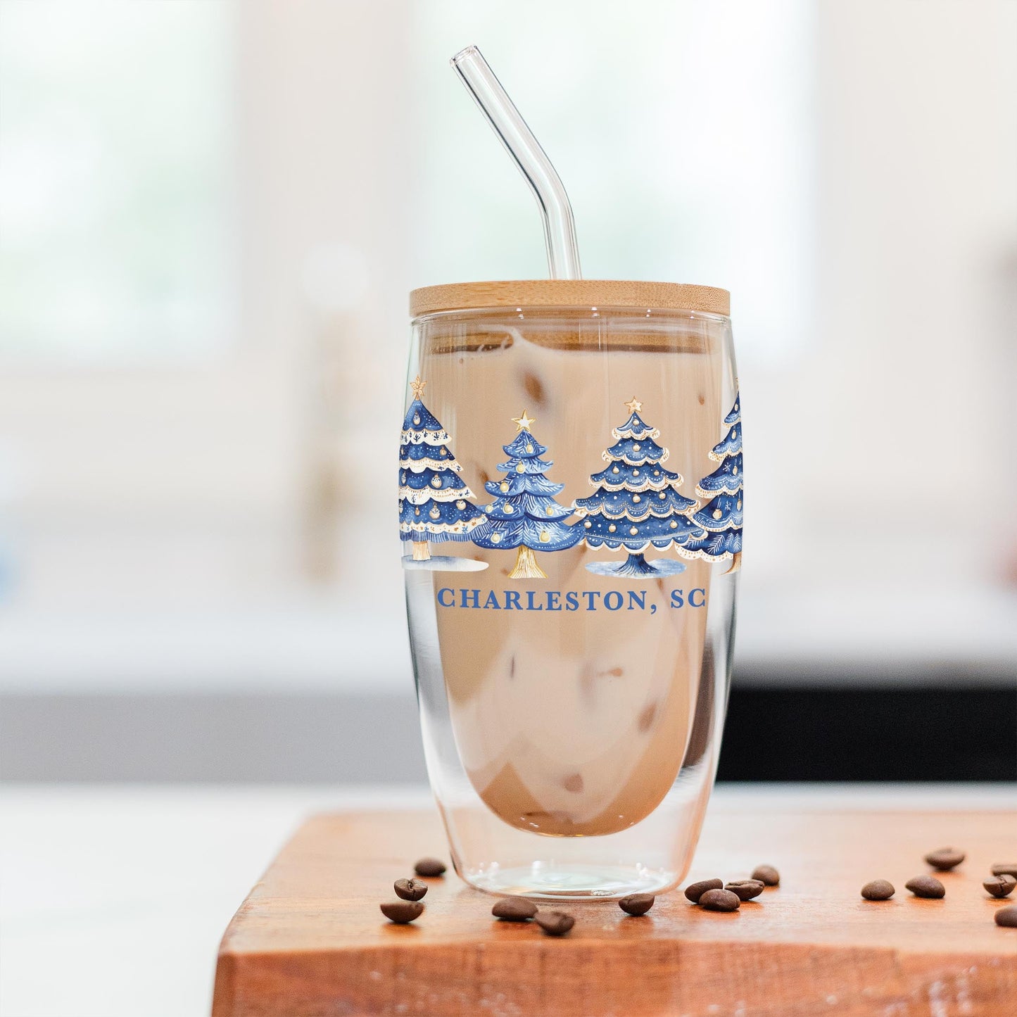 16oz Double Insulated Glass Tumbler-Love+Local Blue Noel - A Grand Millennial Christmas