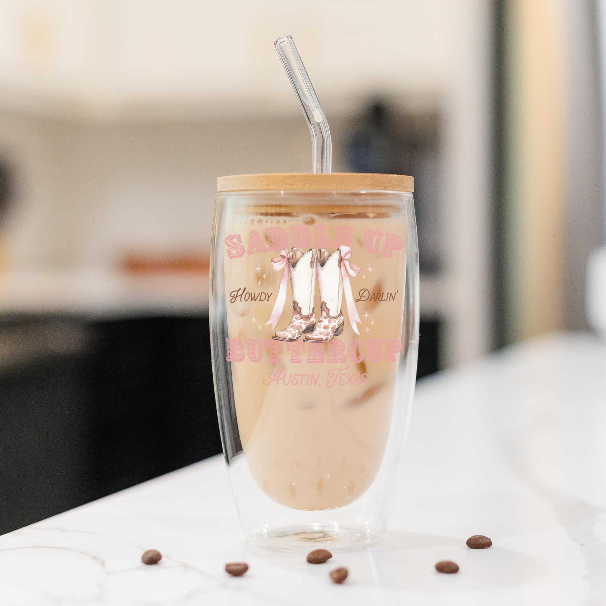 16oz Double Insulated Glass Tumbler-Love+Local Coquette Cowgirl -1