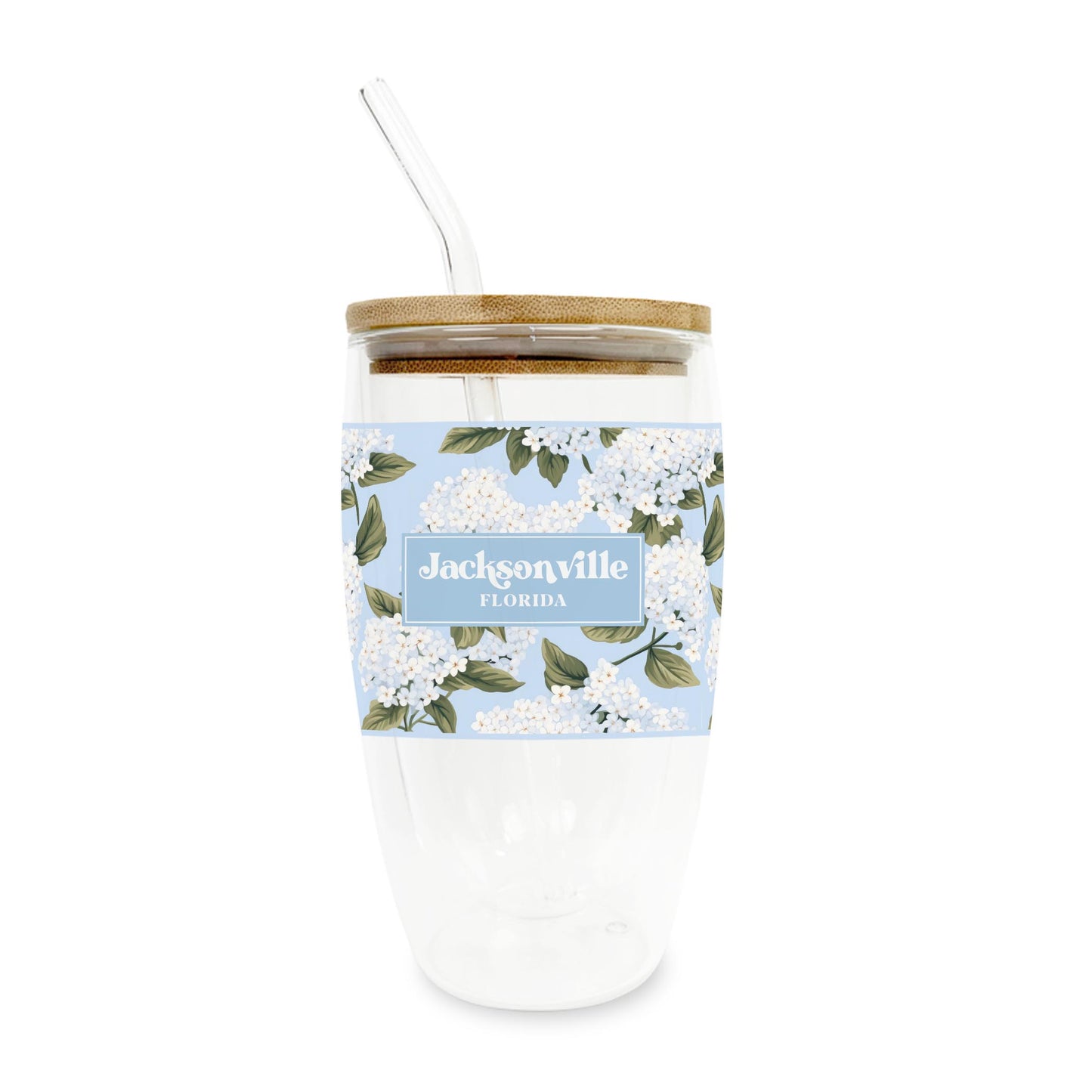 16oz Double Insulated Glass Tumbler-Love+Local Hydrangea Cottage -0